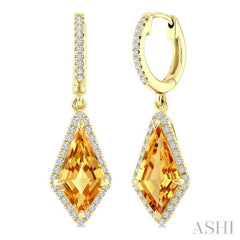 12X5 MM Evoque Gemstones Kite Shape Citrine and 1/3 Ctw Round Cut Diamond Semi-Precious Earrings in 10K Yellow Gold