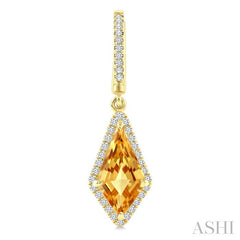 12X5 MM Evoque Gemstones Kite Shape Citrine and 1/3 Ctw Round Cut Diamond Semi-Precious Earrings in 10K Yellow Gold