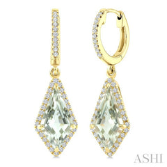 12X5 MM Evoque Gemstones Kite Shape Green Amethyst and 1/3 Ctw Round Cut Diamond Semi-Precious Earrings in 10K Yellow Gold