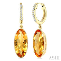 12X5 MM Evoque Gemstones Oval Shape Citrine and 1/10 Ctw Round Cut Diamond Semi-Precious Earrings in 10K Yellow Gold