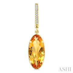 12X5 MM Evoque Gemstones Oval Shape Citrine and 1/10 Ctw Round Cut Diamond Semi-Precious Earrings in 10K Yellow Gold