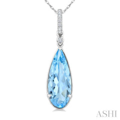 16X6 MM Evoque Gemstones Pear Shape Blue Topaz and 1/20 Ctw Round Cut Diamond Semi-Precious Pendant With Chain in 10K White Gold