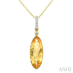 16X6 MM Evoque Gemstone Oval Shape Citrine and 1/20 Ctw Round Cut Diamond Semi-Precious Pendant With Chain in 10K Yellow Gold