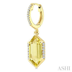 12X5 MM Evoque Gemstones Hexagon Shape Lemon Quartz and 1/5 Ctw Round Cut Diamond Semi-Precious Earrings in 10K Yellow Gold