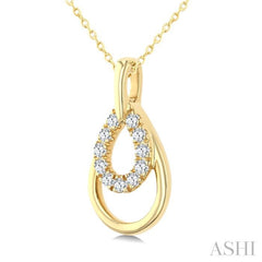 1/10 Ctw Overlay Pear Shaped Frame Round Cut Golden Glow Diamond Fashion Drop Petite Pendant With Chain in 10K Yellow Gold