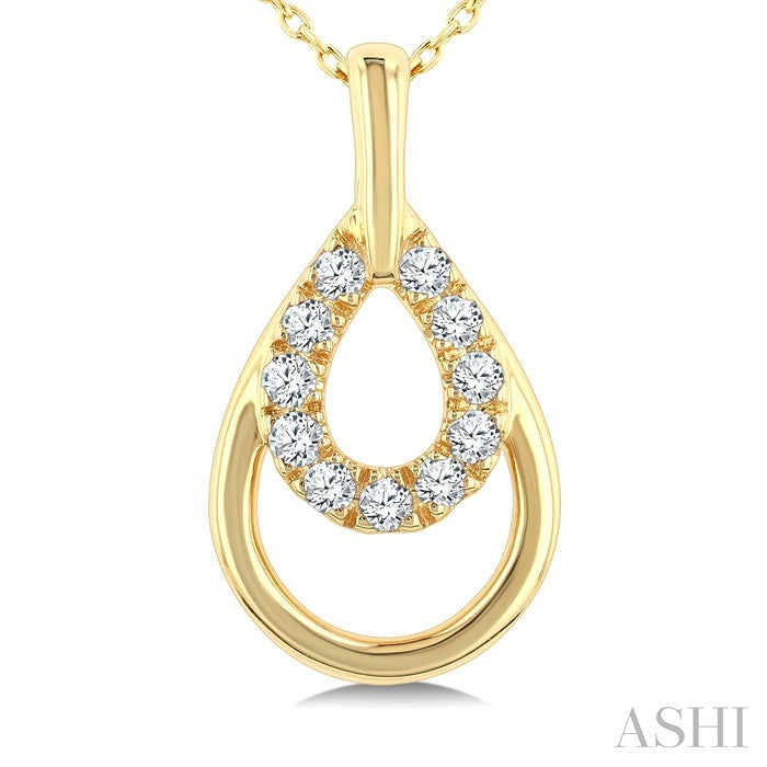 1/10 Ctw Overlay Pear Shaped Frame Round Cut Golden Glow Diamond Fashion Drop Petite Pendant With Chain in 10K Yellow Gold