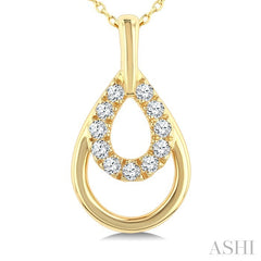 1/10 Ctw Overlay Pear Shaped Frame Round Cut Golden Glow Diamond Fashion Drop Petite Pendant With Chain in 10K Yellow Gold