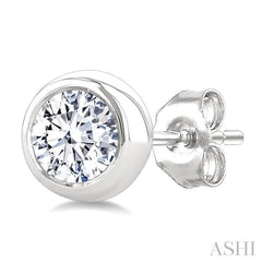 5/8 Ctw Bezel Set Round Cut Diamond Stud Earrings in 14K White Gold