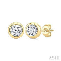 1/3 Ctw Bezel Set Round Cut Diamond Stud Earrings in 14K Yellow Gold