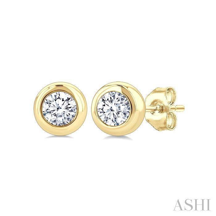 1/5 Ctw Bezel Set Round Cut Diamond Stud Earrings in 14K Yellow Gold