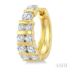 1 Ctw Channel Set Round Cut Diamond Hoop Earrings in 14K Yellow Gold