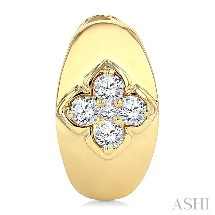 1/4 Ctw Blossom Center Round Cut Diamond Huggie Fashion Earrings in 14K Yellow Gold