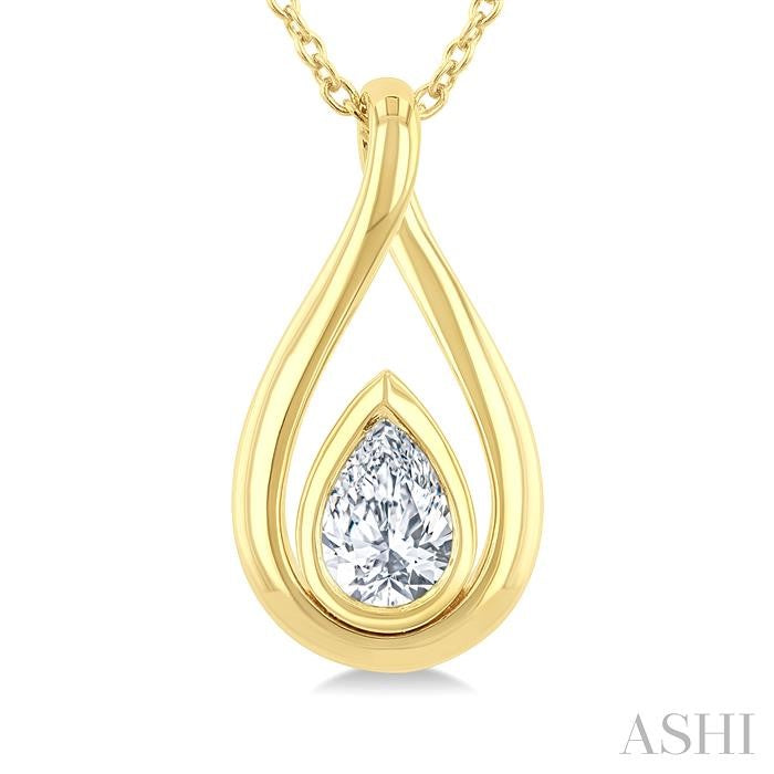 1/3 Ctw Nested Tear Drop Pear Cut Diamond Fashion Pendant With Chain in 14K Yellow Gold