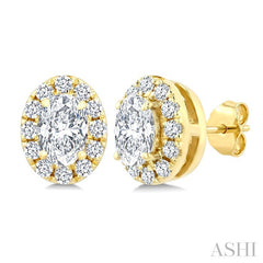 1/4 Ctw Oval and Round Cut Diamond Fashion Halo Stud Earrings in 14K Yellow Gold