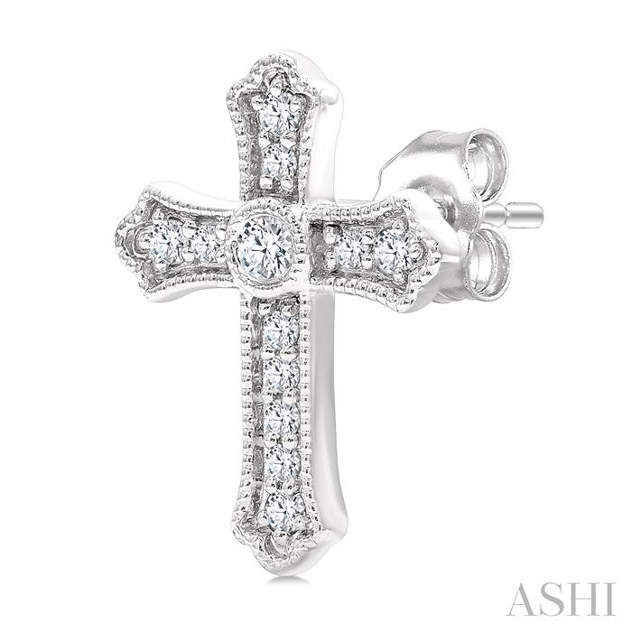 1/5 Ctw Round Cut Diamond Cross Petite Fashion Earrings in 10K White Gold