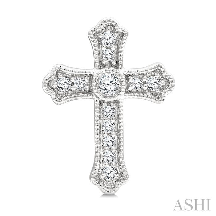 1/5 Ctw Round Cut Diamond Cross Petite Fashion Earrings in 10K White Gold