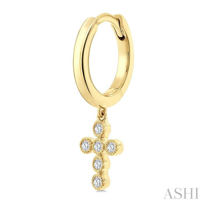 1/10 Ctw Round Cut Diamond Cross Petite Huggie Earrings in 10K Yellow Gold
