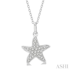 1/10 Ctw Starfish Petite Round Cut Diamond Fashion Pendant With Chain in 14K White Gold
