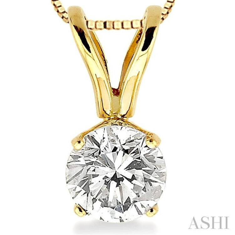 1/2 Ctw Round Cut Diamond Solitaire Pendant in 14K Yellow Gold with chain