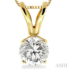1/2 Ctw Round Cut Diamond Solitaire Pendant in 14K Yellow Gold with chain