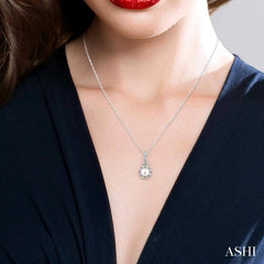 6.5 MM Cultured Pearl and 1/10 Ctw Round Cut Diamond Pendant in 14K White Gold with Chain