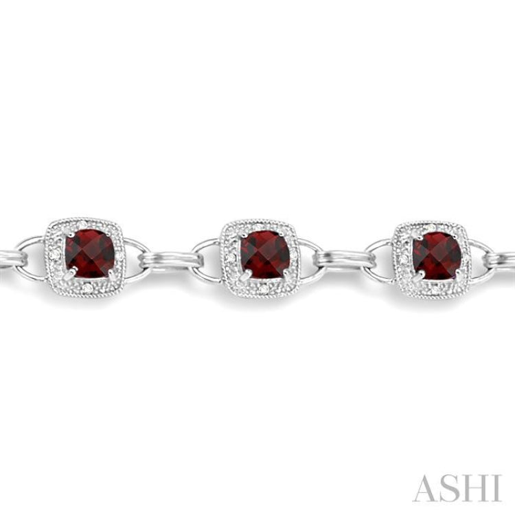 5x5MM Cushion Shape Garnet and 1/6 ctw Single Cut Diamond Bracelet in 10K White Gold