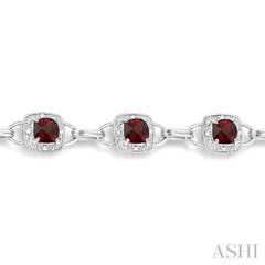 5x5MM Cushion Shape Garnet and 1/6 ctw Single Cut Diamond Bracelet in 10K White Gold