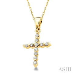 1/10 Ctw Round Cut Diamond Cross Petite Pendant in 10K Yellow Gold with Chain