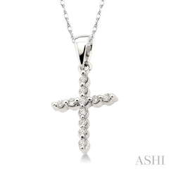 1/10 Ctw Round Cut Diamond Cross Petite Pendant in 14K White Gold with Chain