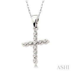 1/10 Ctw Round Cut Diamond Cross Petite Pendant in 10K White Gold with Chain
