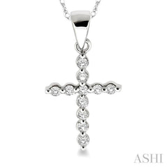 1/10 Ctw Round Cut Diamond Cross Petite Pendant in 10K White Gold with Chain