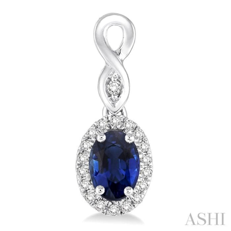 5x3 MM Oval Cut Sapphire and 1/6 ctw Round Cut Diamond Earrings in 10K White Gold