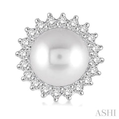 7x7 MM Round Shape Cultured Pearls and 1/4 Ctw Round Cut Diamond Earrings in 14K White Gold