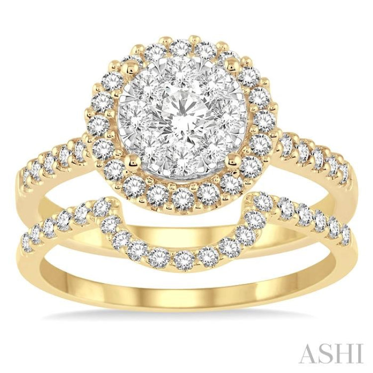 1 ctw Round Shape Diamond Lovebright Wedding Set with 3/4 ctw Engagement Ring and 1/4 ctw Wedding Band in 14K Yellow and White Gold