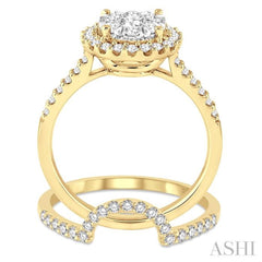 1 ctw Round Shape Diamond Lovebright Wedding Set with 3/4 ctw Engagement Ring and 1/4 ctw Wedding Band in 14K Yellow and White Gold