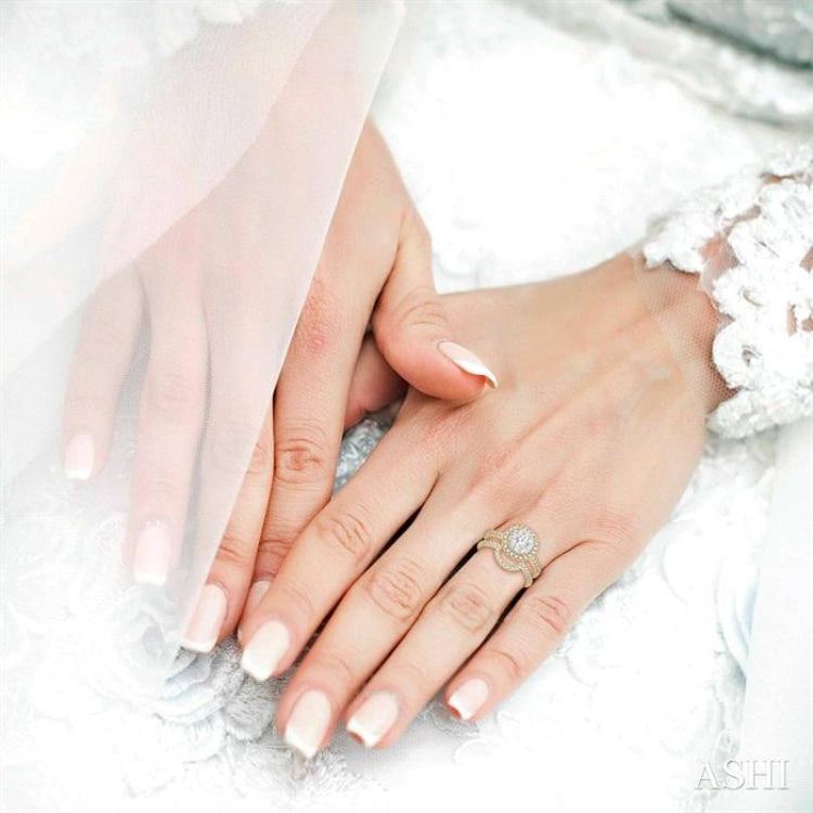 1 ctw Round Shape Diamond Lovebright Wedding Set with 3/4 ctw Engagement Ring and 1/4 ctw Wedding Band in 14K Yellow and White Gold