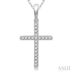 1/10 Ctw Cross Charm Round Cut Diamond Fashion Petite Pendant in 10K White Gold with chain