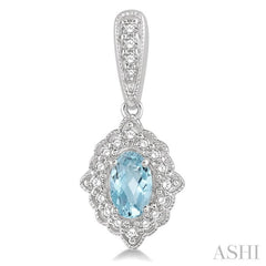 5x3 MM Oval Shape Aquamarine and 1/4 ctw Round Cut Diamond Semi-Precious Earrings in 10K White Gold