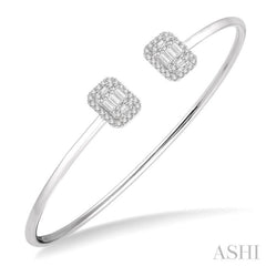 5/8 ctw Emerald Shape Lovebright Open Cuff Diamond Bangle in 14K White Gold