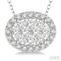 1/2 Ctw Oval Shape Lovebright Round Cut Diamond Pendant With Chain in 14K White Gold