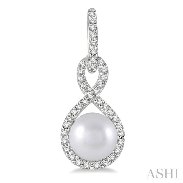 6x6 MM Round Shape Cultured Pearl and 1/4 Ctw Twisted Loop Round Cut Diamond Earring in 10K White Gold