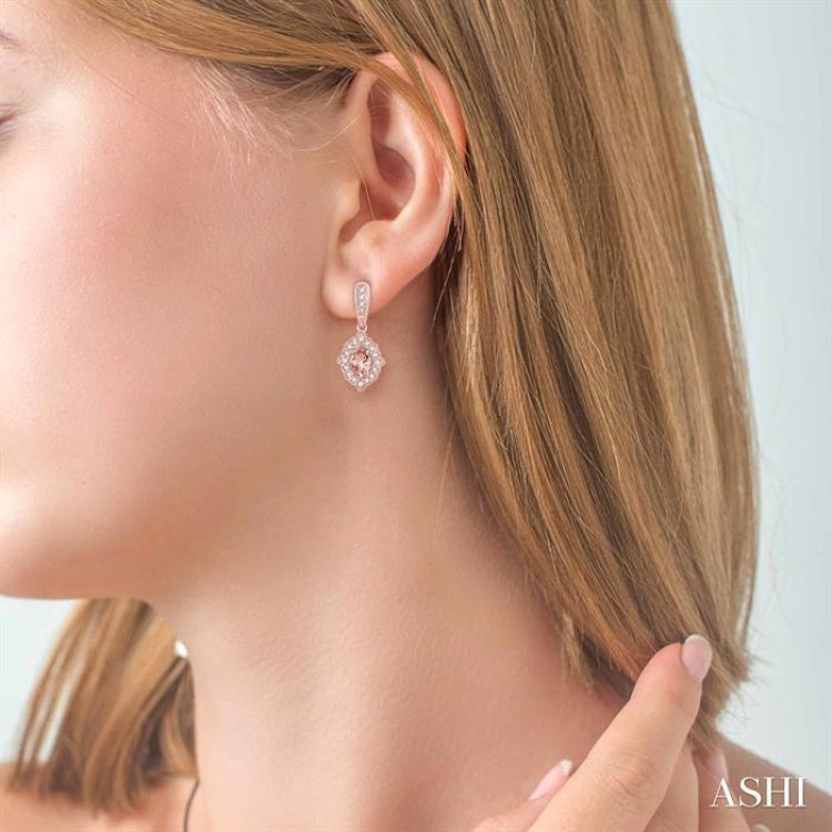 5x3 MM Oval Shape Morganite and 1/4 Ctw Round Cut Diamond Semi-Precious Earrings in 10K Rose Gold