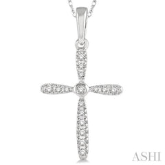 1/10 Ctw Cross Charm Round Cut Diamond Petite Pendant in 10K White Gold