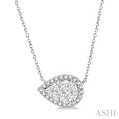 1/2 Ctw Pear Shape Round Cut Diamond Lovebright Pendant With Chain in 14K White Gold