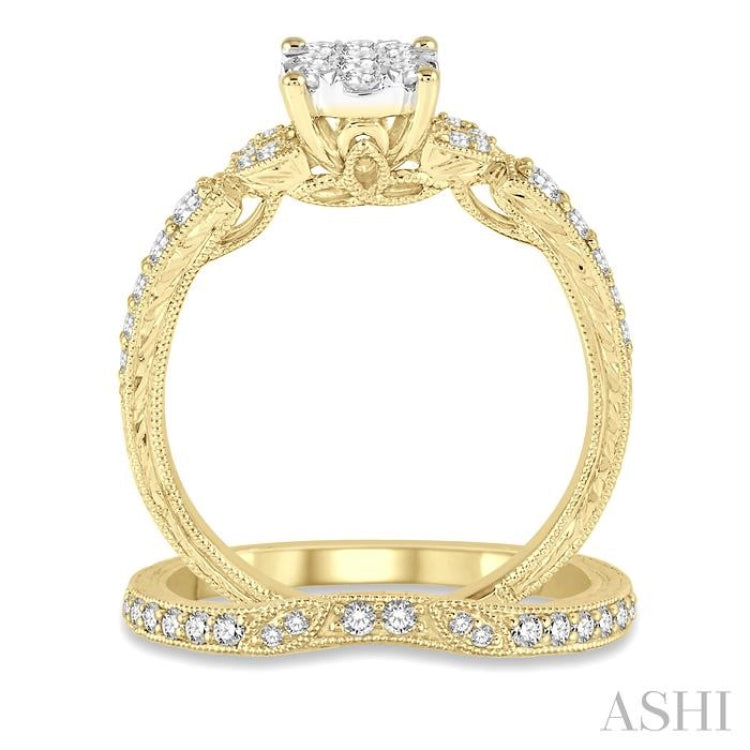 5/8 ctw Round Cut Diamond Lovebright Wedding Set with 1/2 ctw Engagement Ring and 1/6 ctw Wedding Band in 14K Yellow and White Gold
