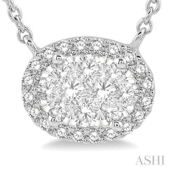 1 Ctw Oval Shape Round Cut Diamond Lovebright Pendant With Chain in 14K White Gold