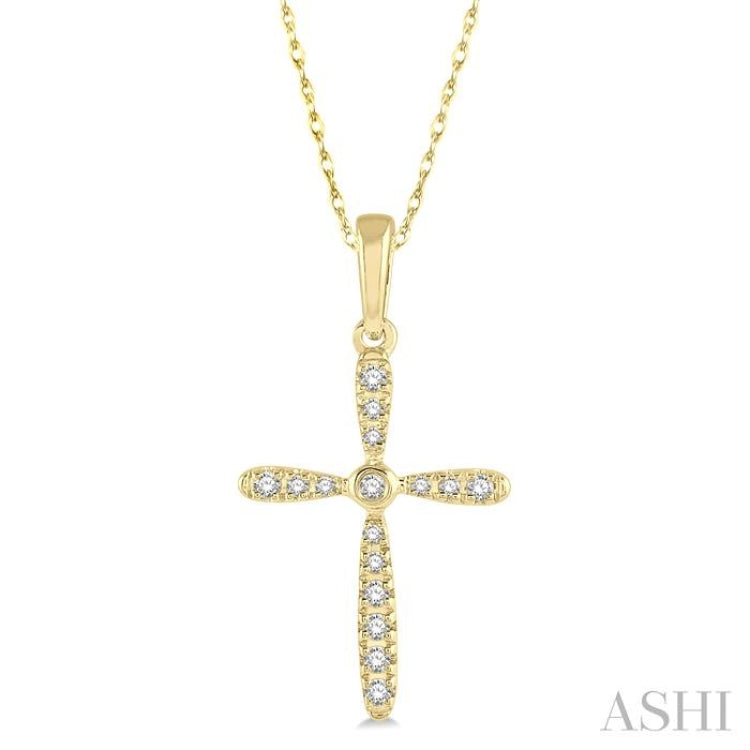 1/10 Ctw Cross Charm Round Cut Diamond Petite Pendant With Chain in 10K Yellow Gold