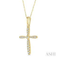 1/10 Ctw Cross Charm Round Cut Diamond Petite Pendant With Chain in 10K Yellow Gold
