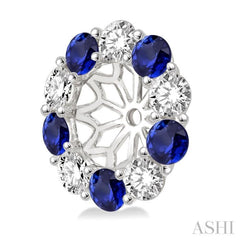 2.65 MM Round Cut Sapphire and 3/4 ctw Round Cut Diamond Precious Earrings Jacket in 14K White Gold