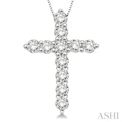 3/4 ctw Round Cut Diamond Cross Pendant in 14K White Gold with Chain